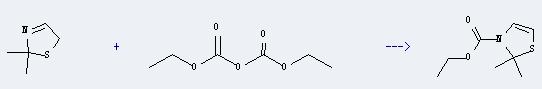 Diethyl dicarbonate can react with 2,2-dimethyl-2,5-dihydro-thiazole to produce 2,2-dimethyl-thiazole-3-carboxylic acid ethyl ester